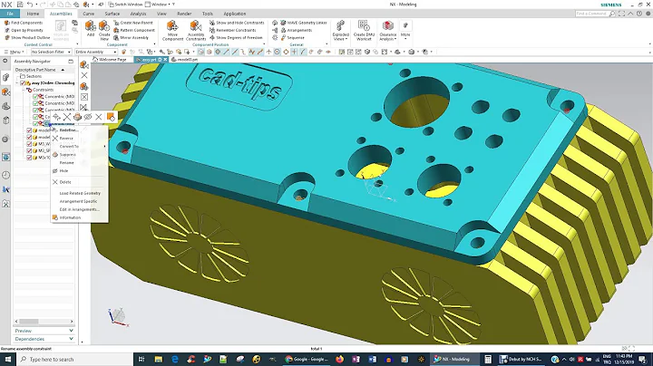 Assembly components in NX by using Concentric Constraint and Move Component.