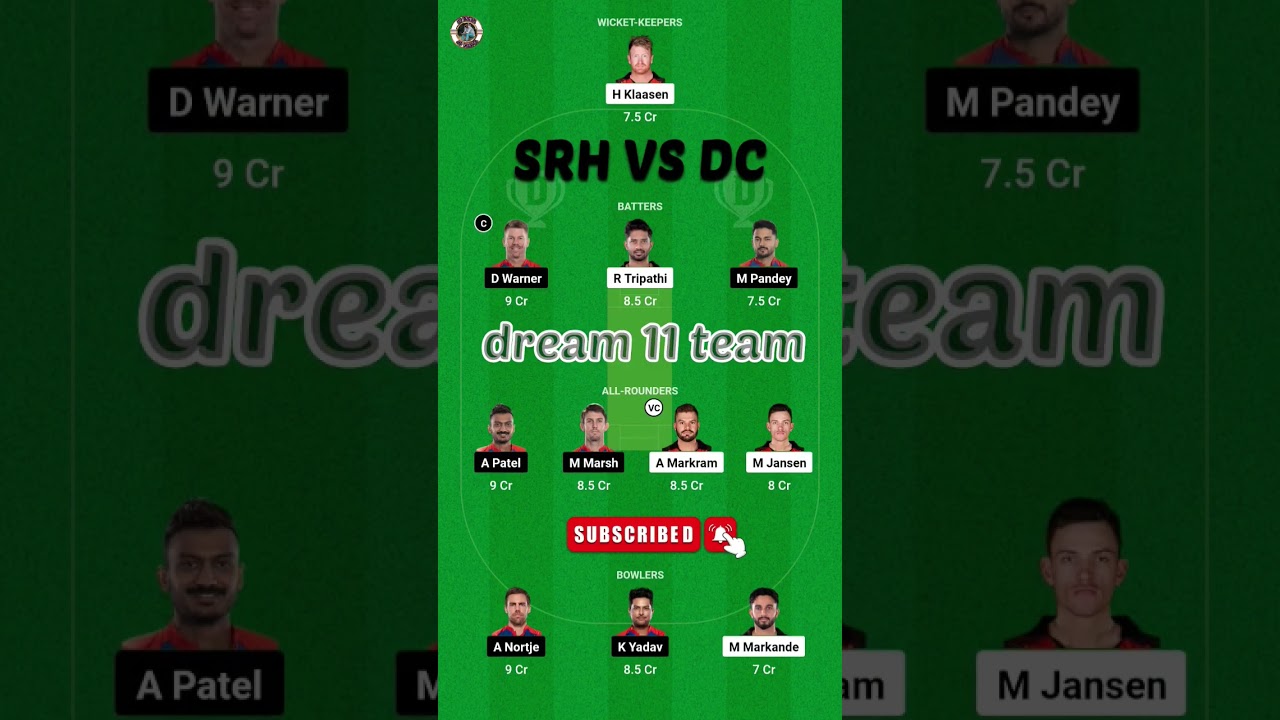 SRH vs DC || dream 11 team ||