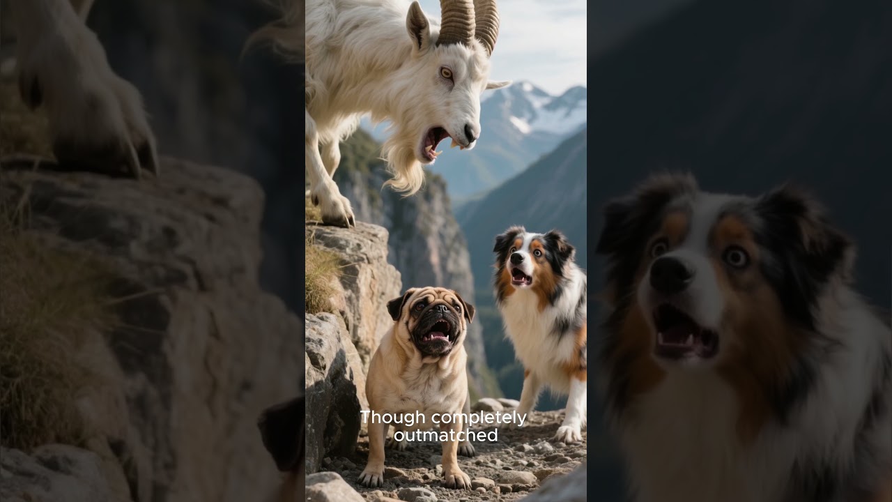 Бесстрашный мопс спасает гладкошерстную колли от буйствующей козы весом 90 кг.