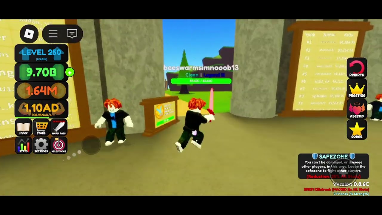 Showing current leaderboards and my stats | Weapon Masters (roblox)