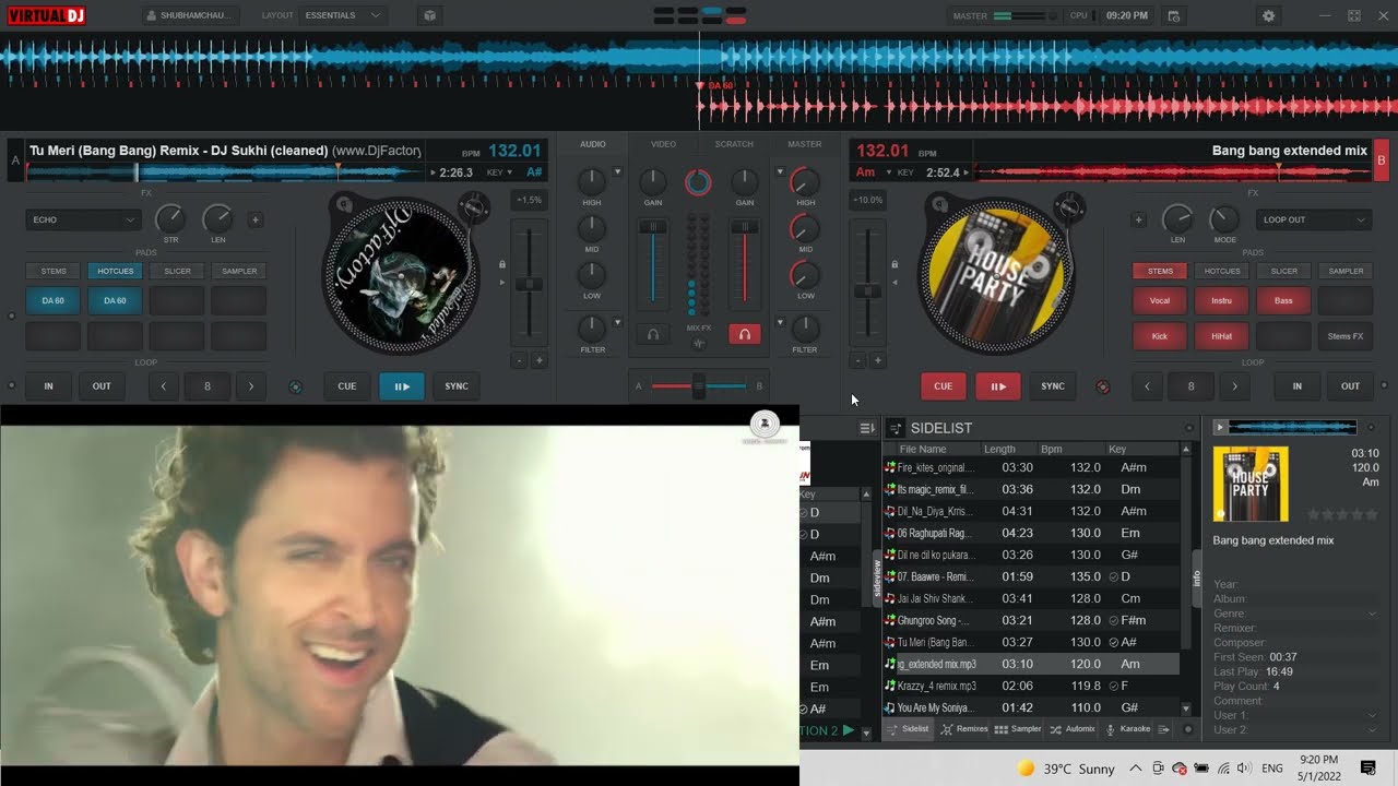 "Hrithik's dance compilation" non-stop playing in virtualDJ with dance video