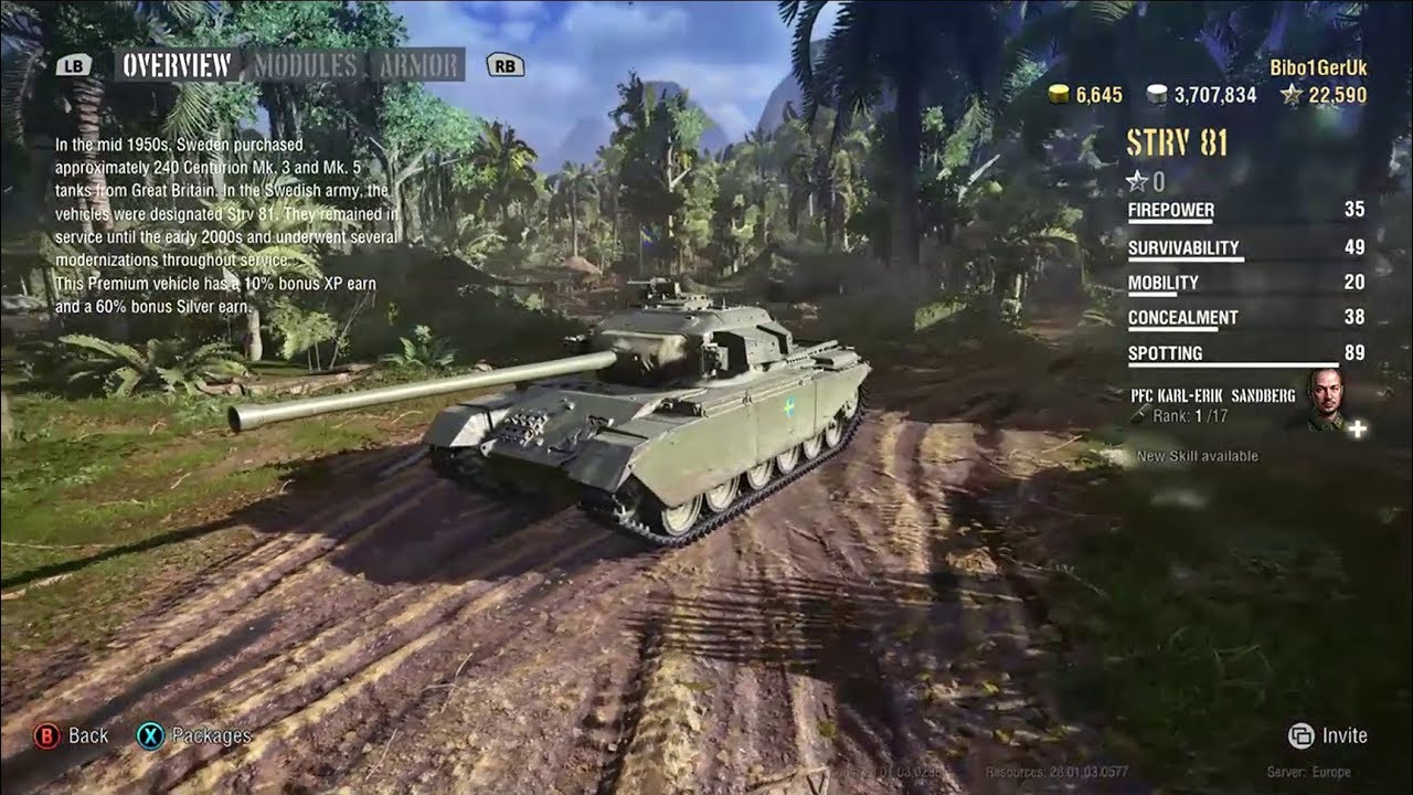 WoT Console Strv 81 - The Swedish Centurion - stats, camos & first 2 matches