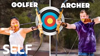 Golfers Try To Keep Up With Pro Archers | SELF