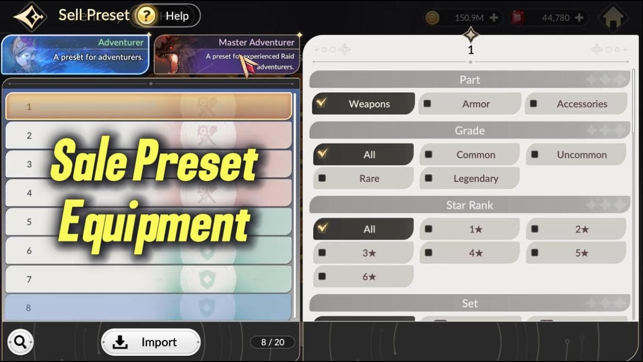 Seven Knight Rebirth - Sale Preset Equipment