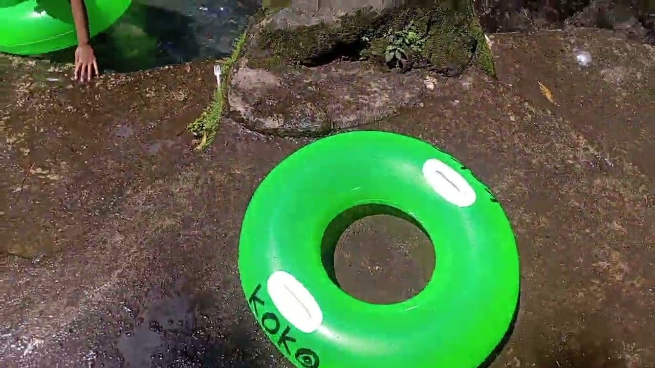 Anak-anak mandi di air terjun sesaot.