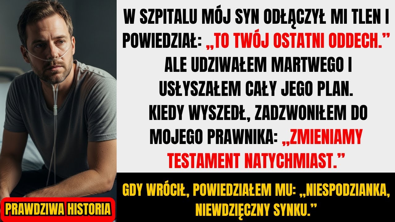 Leżałem w szpitalnym łóżku, udając, że śpię, gdy mój własny syn odłączył mi tlen i szepnął: "To ostatni raz, kiedy oddychasz, starcze". W wieku 68 lat usłyszałem, jak Adam planuje moją śmierć dla...