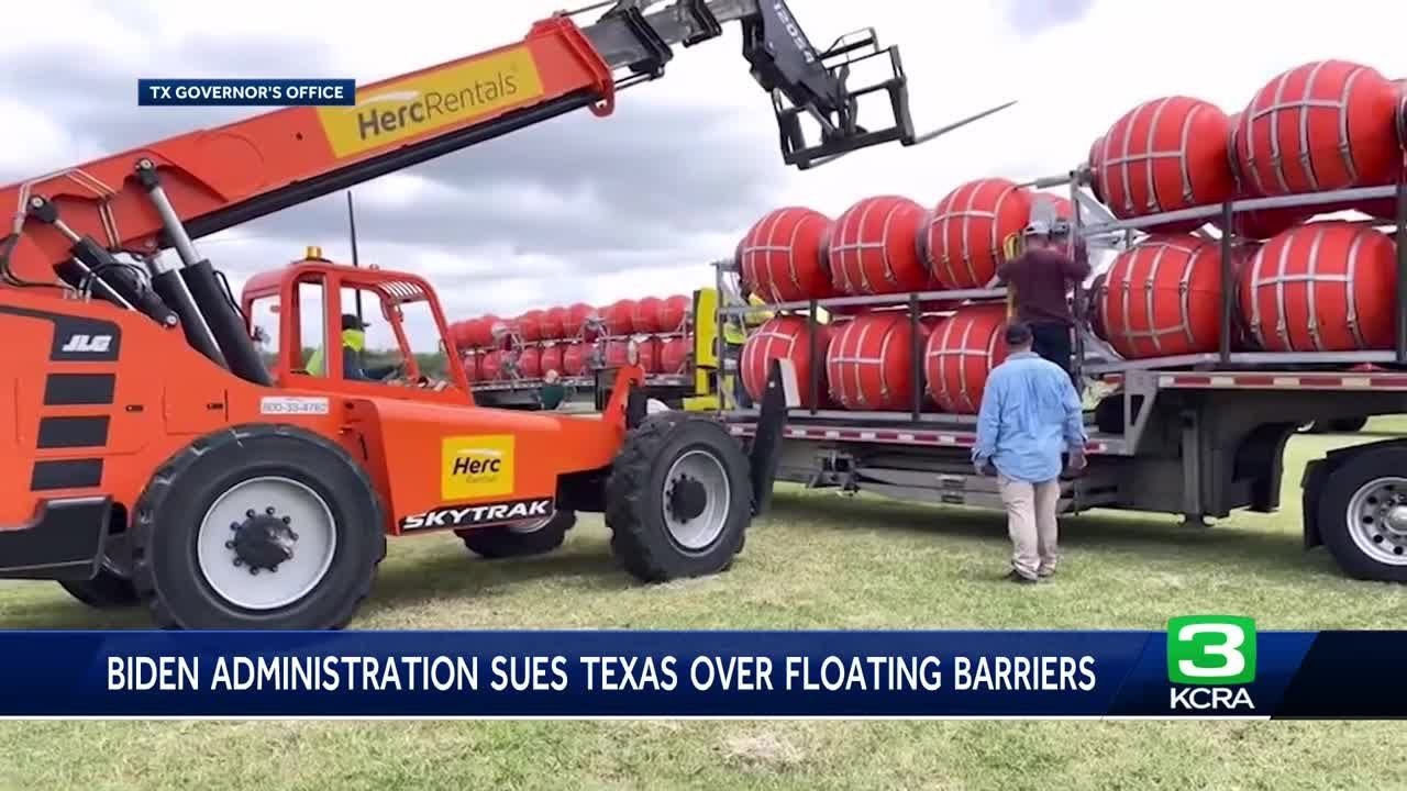Biden sues Texas Gov. Greg Abbott over buoy barrier at border - YouTube