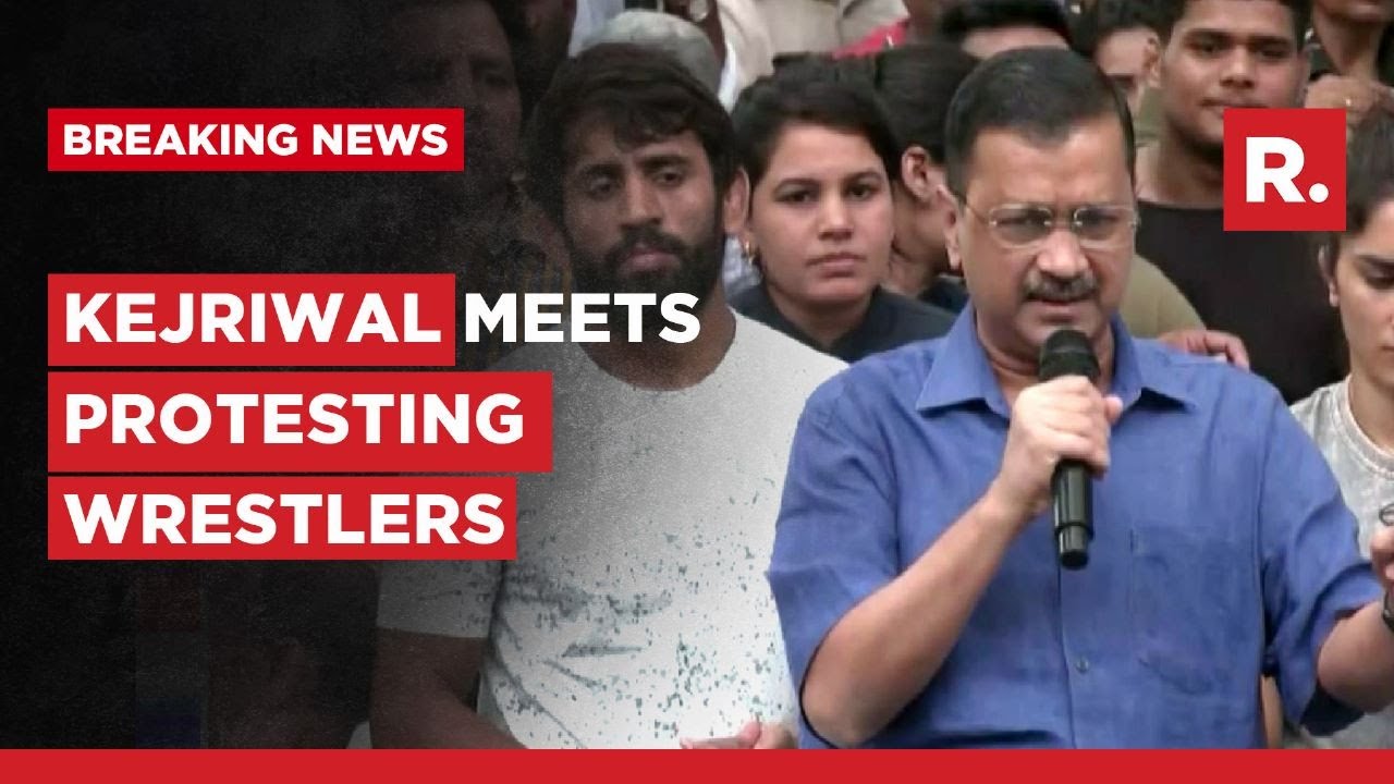 Delhi CM Arvind Kejriwal meets wrestlers protesting against WFI chief Brij Bhushan at Jantar Mantar