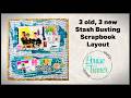 Stash Scrapbook - 3 old, 3 new. Acrylic Paint and Simple Stores 12x12 layout