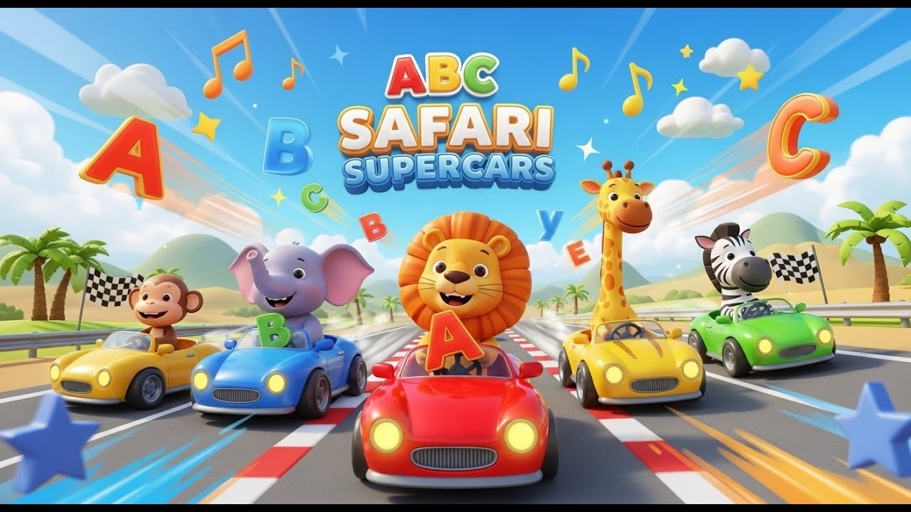 ABC Safari Animals Driving Supercars Song | Vivid Nest
