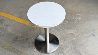 Custom Staron Solid Surface Restaurants Milk Tea Dining Table with Stainless Steel Base