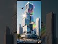 無人機飛越現代花園城市新建築，A drone flies over futurisit city。