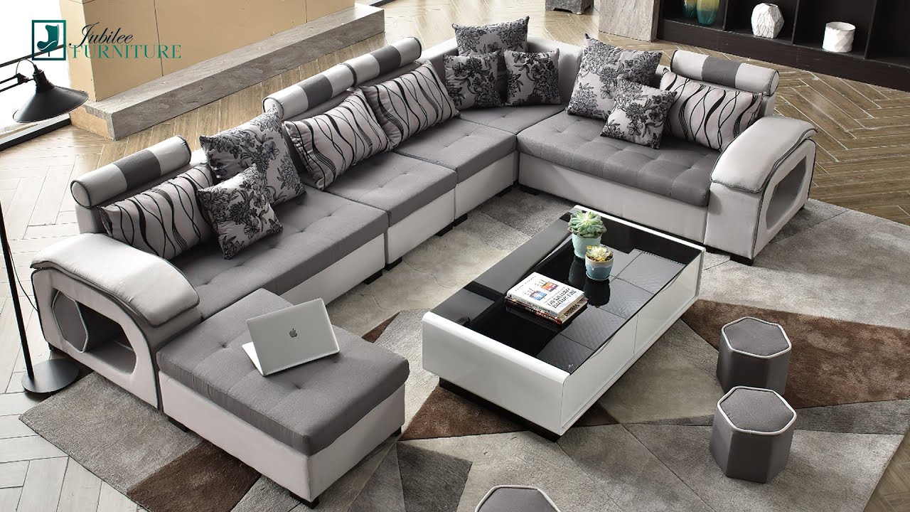 Selena Grey & Light Grey Modular Tufted Sectional Jubilee Furniture