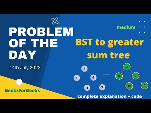 BST to greater sum tree | gfg POTD | 14th July | Let's Practice | Problem of the Day   Geek-O-Lympic