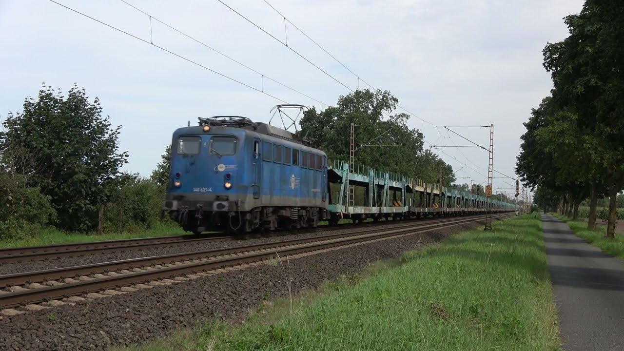 EGP 140 621 komt met een lege autotrein langs Dörverden (4K)