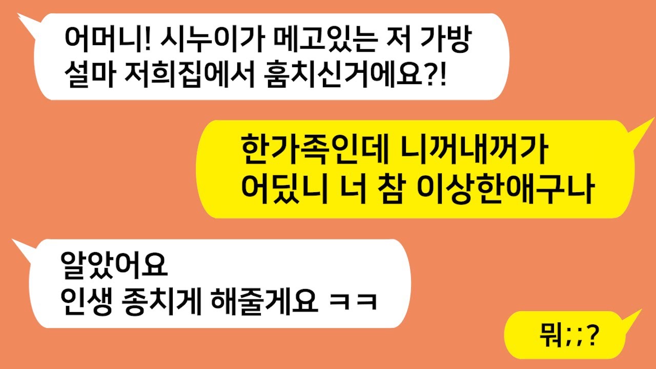(톡톡드라마) 허구헌날 집에 드나들며 옷장 뒤지더니 가방 훔쳐 시누이에게 준 시모!! 한가족인데 뭐어떠냐는 시모와 시누를 참교육합니다/톡썰,톡툰,사이다사연