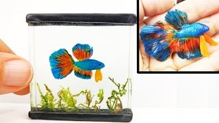 DIY BETTA FISH TANK Inks, Resin, Polymer Clay Tutorial - How to make a miniature fish tank