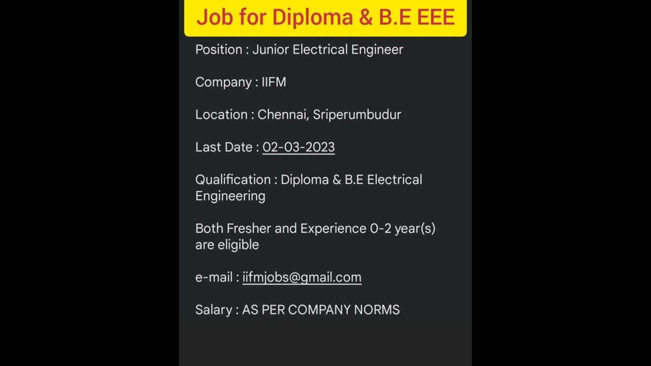 IIFM || Diploma & B.E EEE || Sriperumbudur jobs || Freshers jobs