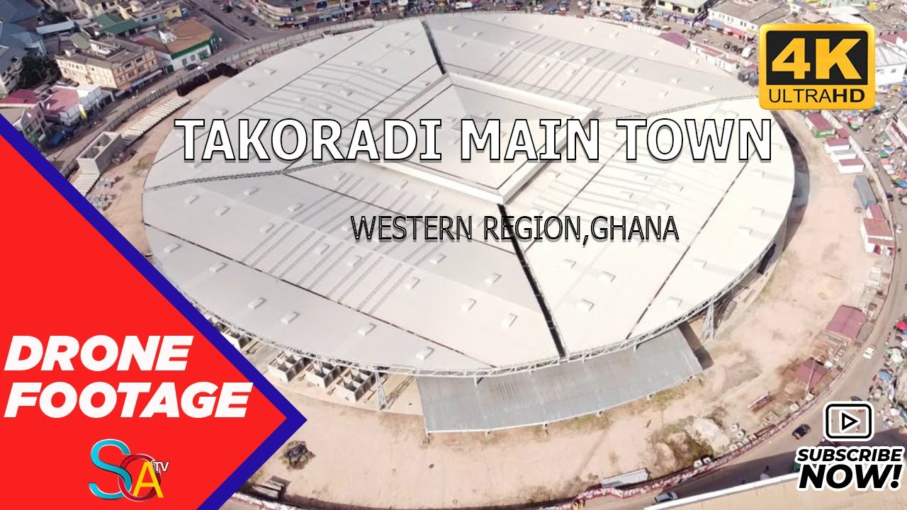 DRONE FOOTAGE -  TAKORADI MAIN TOWN (4K)