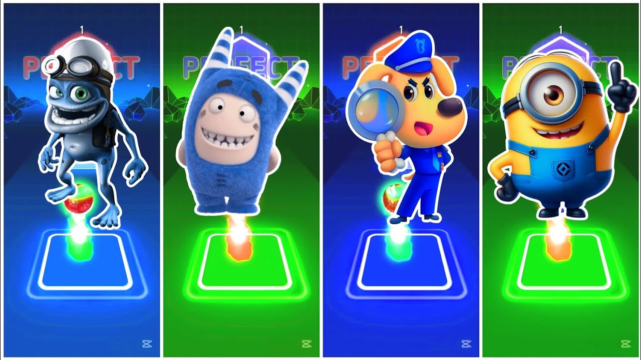 Crazy Frog Vs Oddbods Fuse Vs Sheriff Labrador Vs Minions - Tiles Hop Coffin Dance Songs🎶