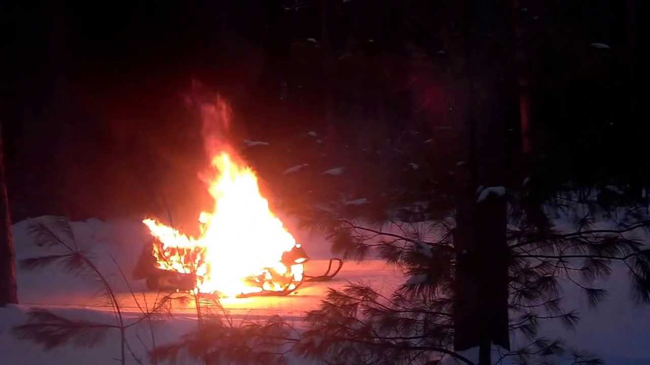 Snowmobile on Fire!