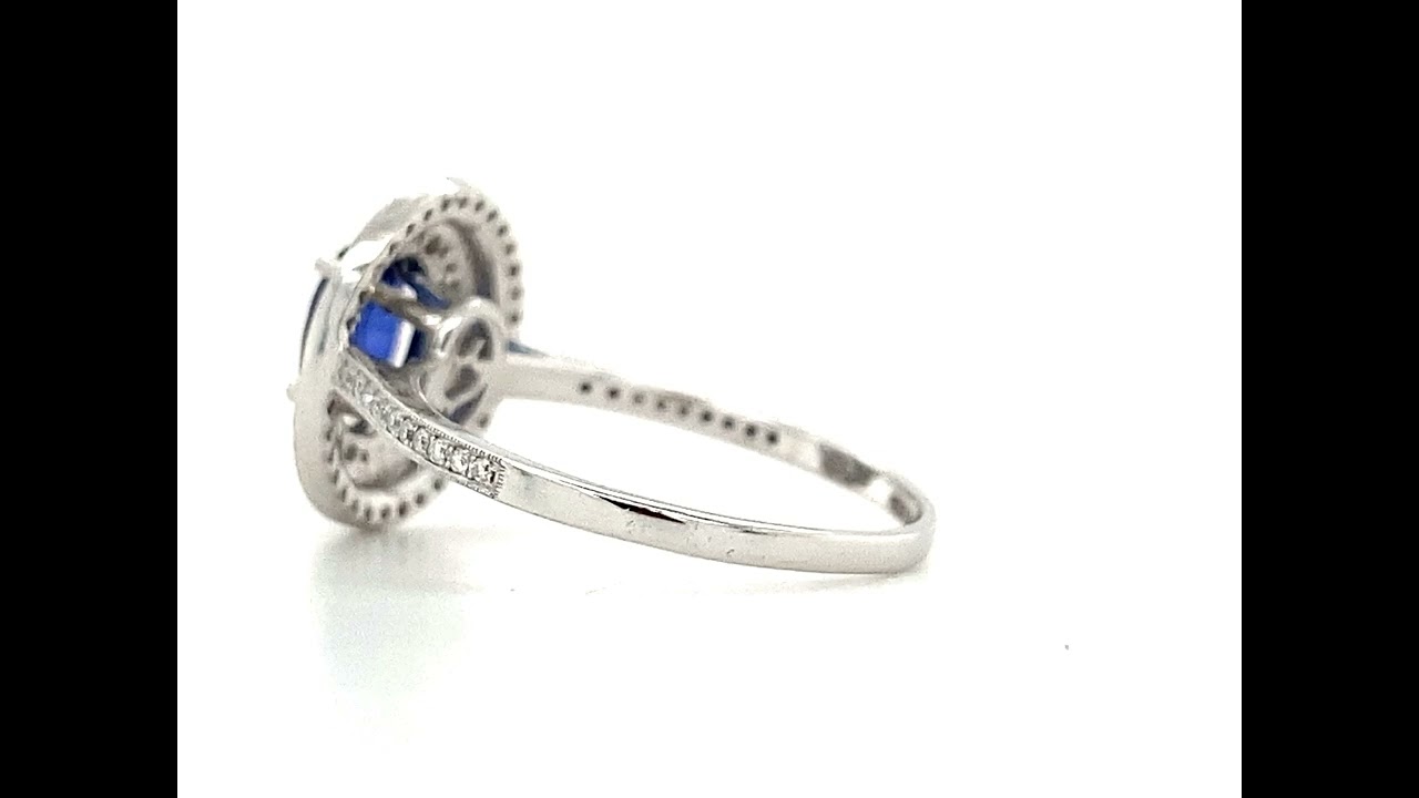 Witgouden entourage ring met saffier en diamant 18 krt - Vintage Jewellery, image size:1280x720