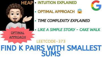 Find K Pairs with Smallest Sums | OPTIMAL | GOOGLE | Leetcode-373 | Live Code