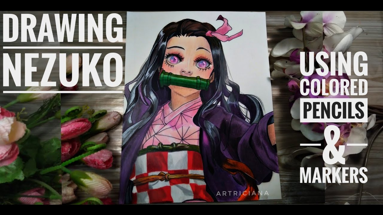 Drawing Nezuko from Demon Slayer using Brutfuner Colored Pencils and