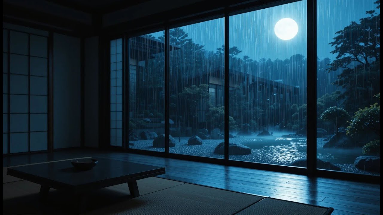 🌧️ Rainy Zen Garden Ambience | Moonlit Garden | Relax, Sleep, Study