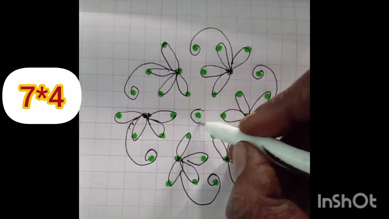 7*4 dots beautiful rangoli/7*4 chukkala muggulu/special muggulu/Traditional rangoli#vihaan2022