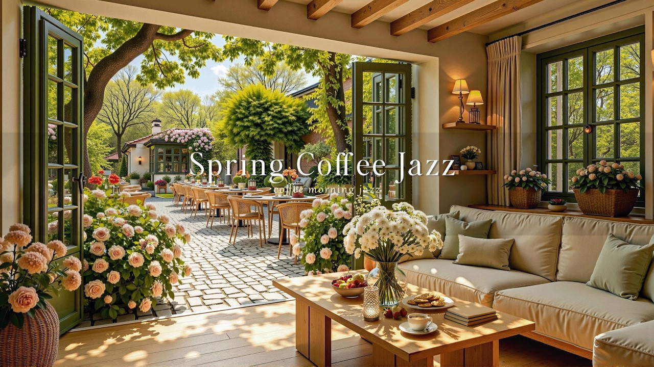 Spring Coffee Jazz in a Cozy Garden Café ☕ Relaxing Jazz Music for Study, Work & Stress Relief