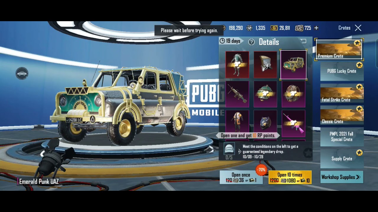 Premium Crate opening for Emerald Punk UAZ - C1S2 M1 | PUBG MOBILE || AXEEL