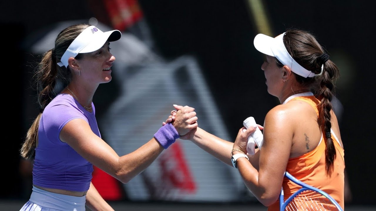 Jessica Pegula reacts after knocking her doubles partner out of the Australian Open singles