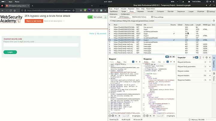 2.14 Lab: 2FA bypass using a brute-force attack | Portswigger Labs