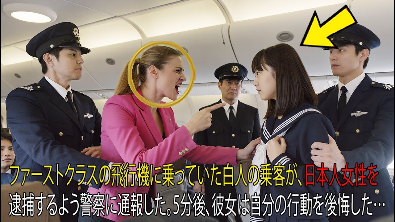 ファーストクラスの飛行機に乗っていた白人の乗客が、日本人女性を逮捕するよう警察に通報した。5分後、彼女は自分の行動を後悔した…