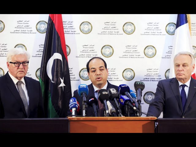 مؤتمر صحفي لنائب رئيس المجلس الليبي ووزيري الخارجية الفرنسي والألماني