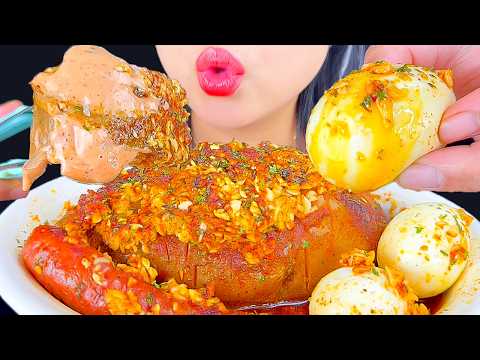 ASMR Giant Potato Cajun Boil with EXTRA Garlic Egg and Sausage | Mukbang | Eating Sounds