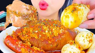 Asmr Giant Potato Cajun Boil With Extra Garlic Egg And Sausage Mukbang Eating Sounds