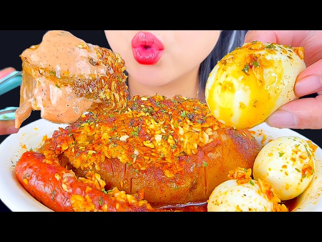 ASMR Giant Potato Cajun Boil with EXTRA Garlic Egg and Sausage | Mukbang | Eating Sounds