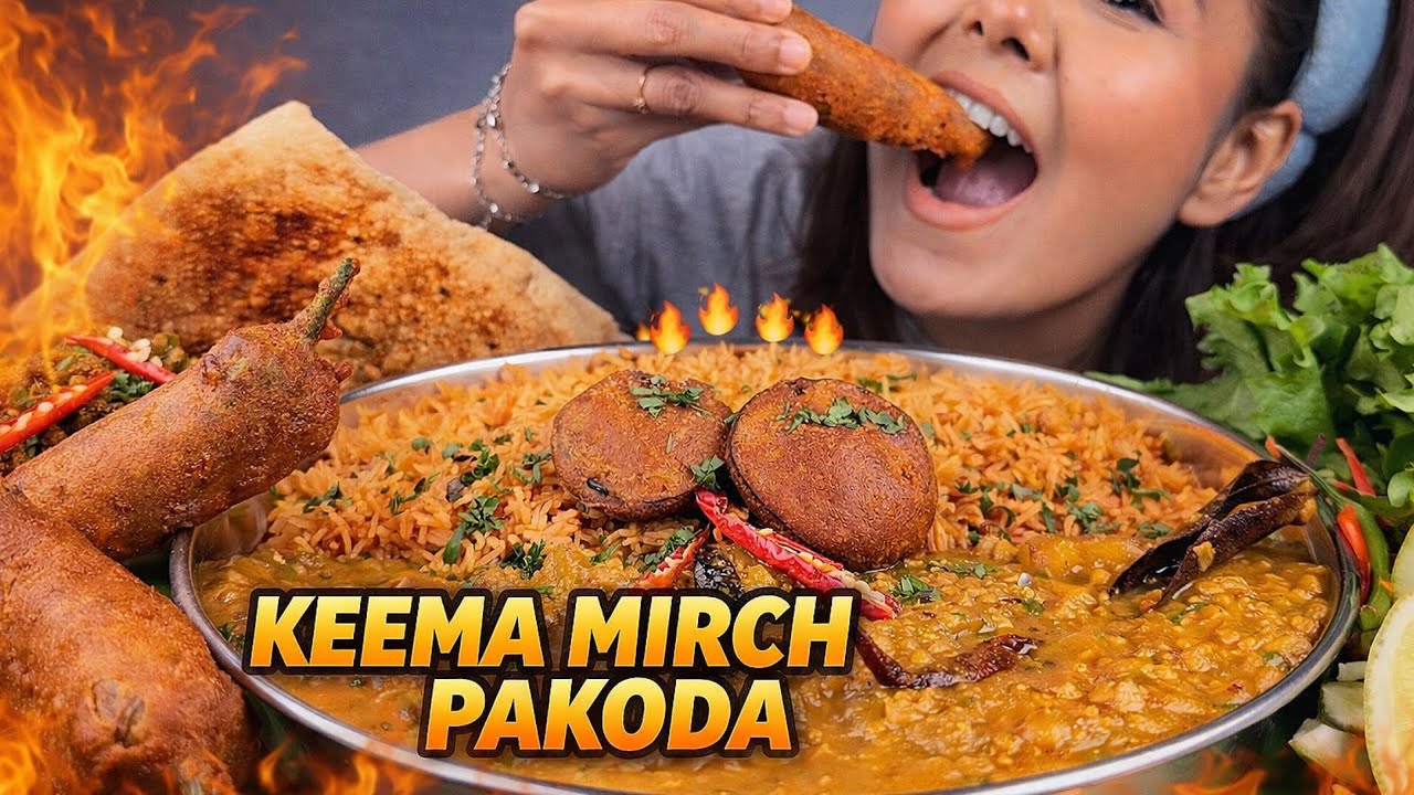 COOKING & EATING LAUKI CHANA DAL & CHAWAL WITH KEEMA MIRCH PAKODA, BAINGAN PAKODA & CRISPY PAPAD FRY