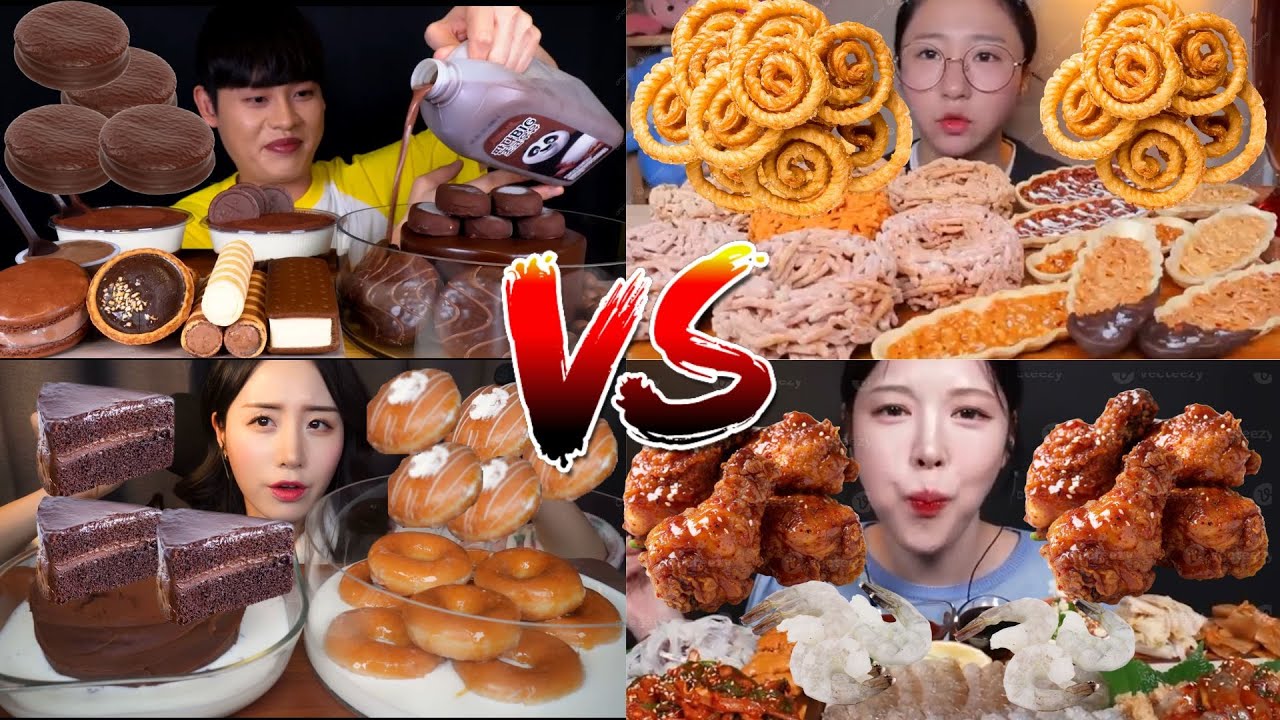 EPIC MUKBANG BATTLE! 🍫 Desserts VS Spicy Fried Chicken & Shrimp 🌶️ | ASMR