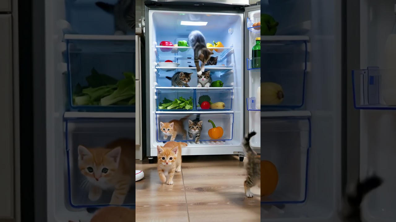When you open the fridge… and it’s full of kittens 😹❄️