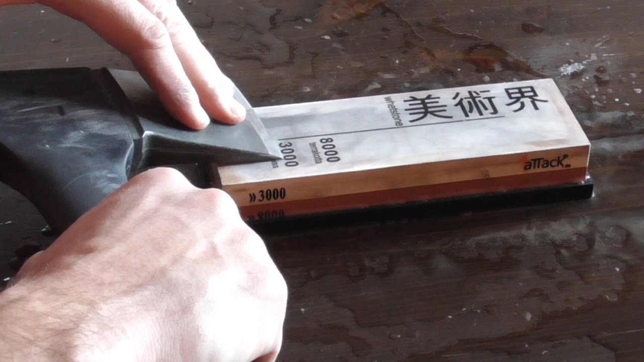 How To Sharpen an Axe or Hatchet or Cleaver on a Sharpening Stone