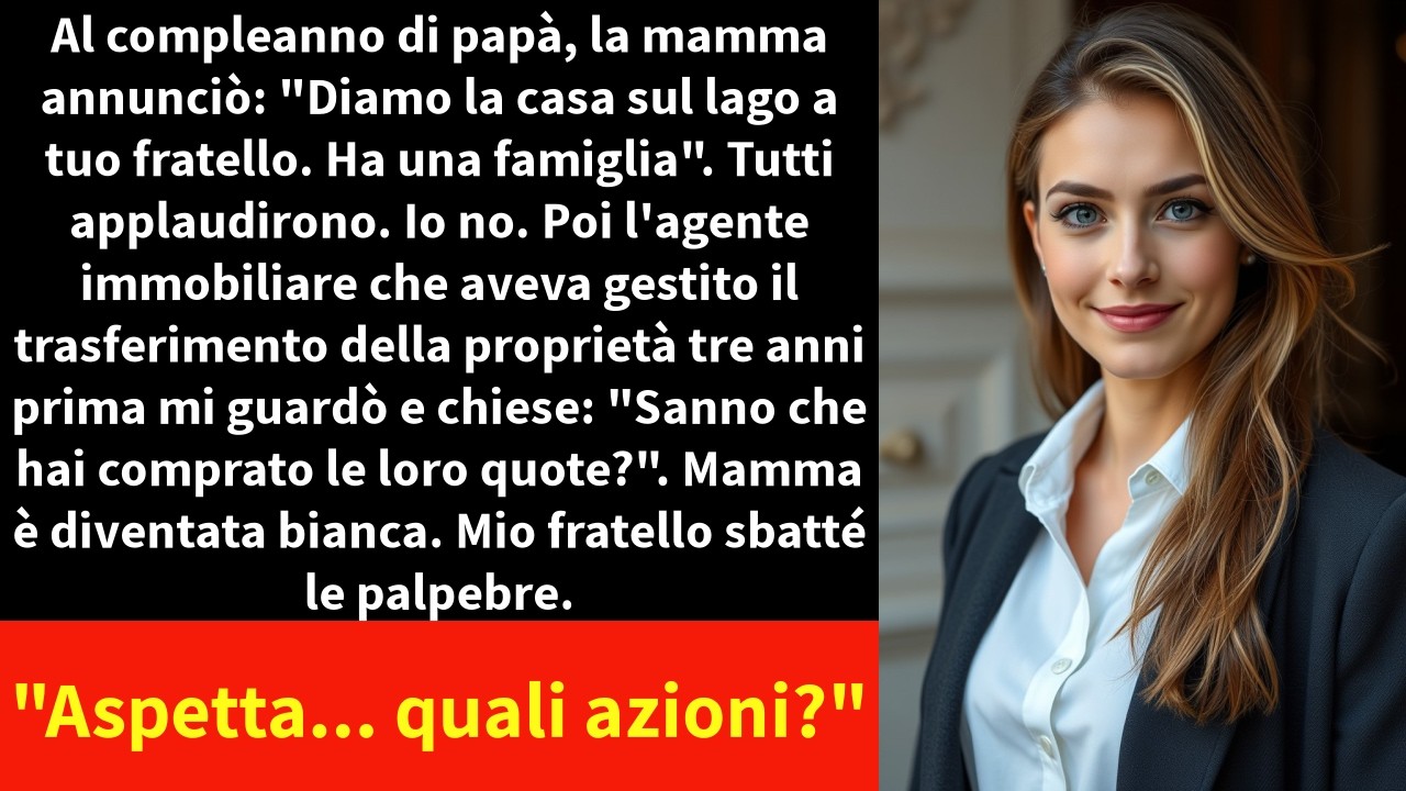 Mia madre alzò il calice al settantesimo compleanno di papà e annunciò: «Regaliamo la casa sul lago a Wyatt». Tutti applaudirono. Io no. Perché tre anni prima i miei genitori avevano venduto le...
