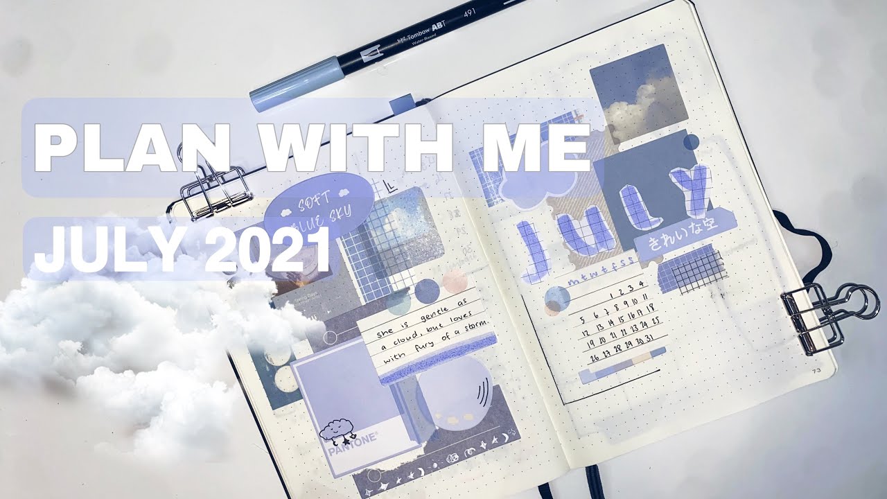 ☁️️ plan with me: July 2021 / bullet journal setup, calm cloudy theme