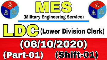 MES Paper LDC (Lower Division Clerk) Part 01 | Shift 01 | 06/10/2020 | MES  | JobzMcqz