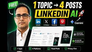 FREE AI LinkedIn Post Generator 🚀 1 Topic → LinkedIn, X, Facebook & Pinterest Posts