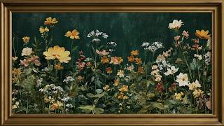 Golden Blooms on Forest Green 🌿 Dark Wildflower Garden Oil Painting | Samsung Frame TV Art 4K screenshot 2