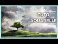 TUTO | Aquarelle CIEL NUAGEUX ET ARBRE - Tuto aquarelle débutant pas à pas