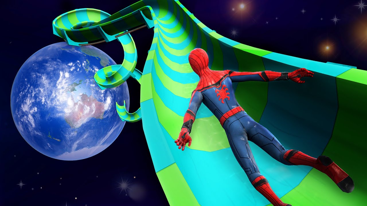 GTA 5 LONGEST WATERSLIDE From Space Into Lava Pool!